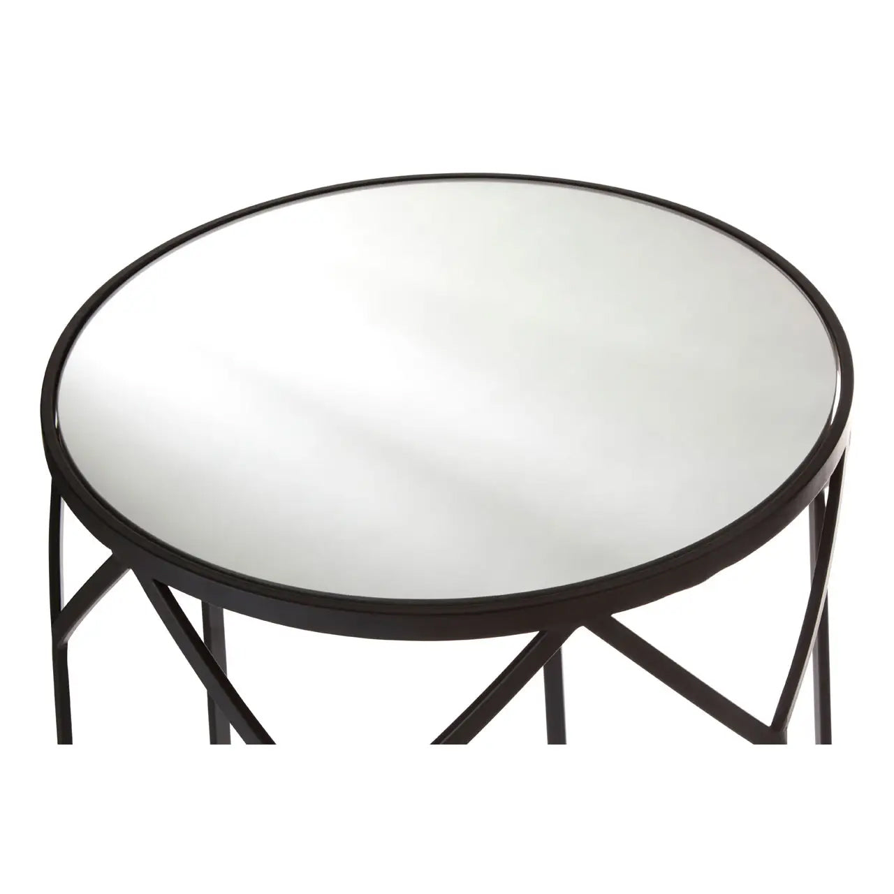 Avantis Mirrored Glass Set Of 2 Side Tables With Black Polygonal Frame