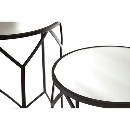 Avantis Mirrored Glass Set Of 2 Side Tables With Black Polygonal Frame