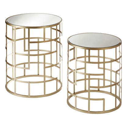 Avantis Mirrored Glass Set Of 2 Side Tables With Champagne Metal Frame
