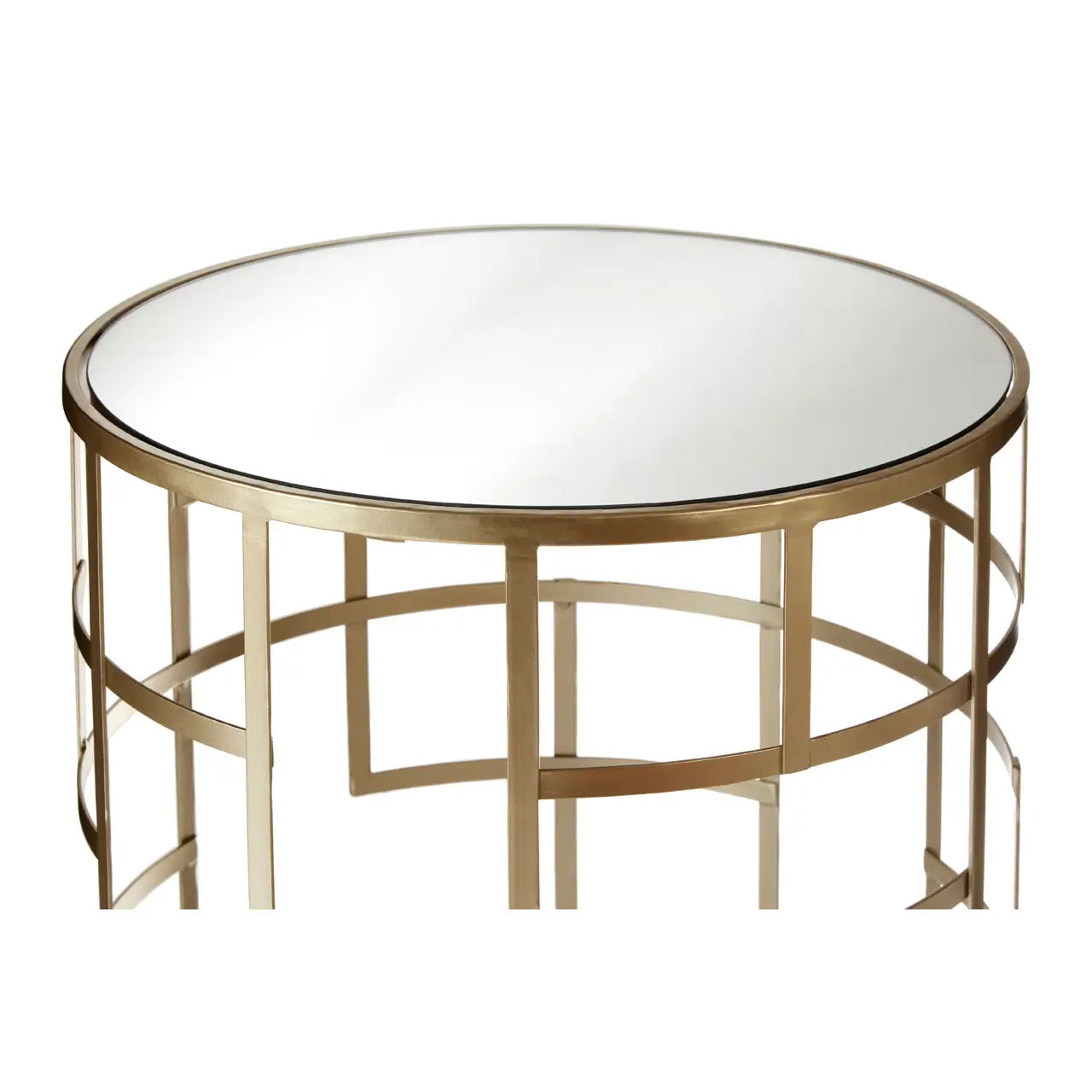 Avantis Mirrored Glass Set Of 2 Side Tables With Champagne Metal Frame