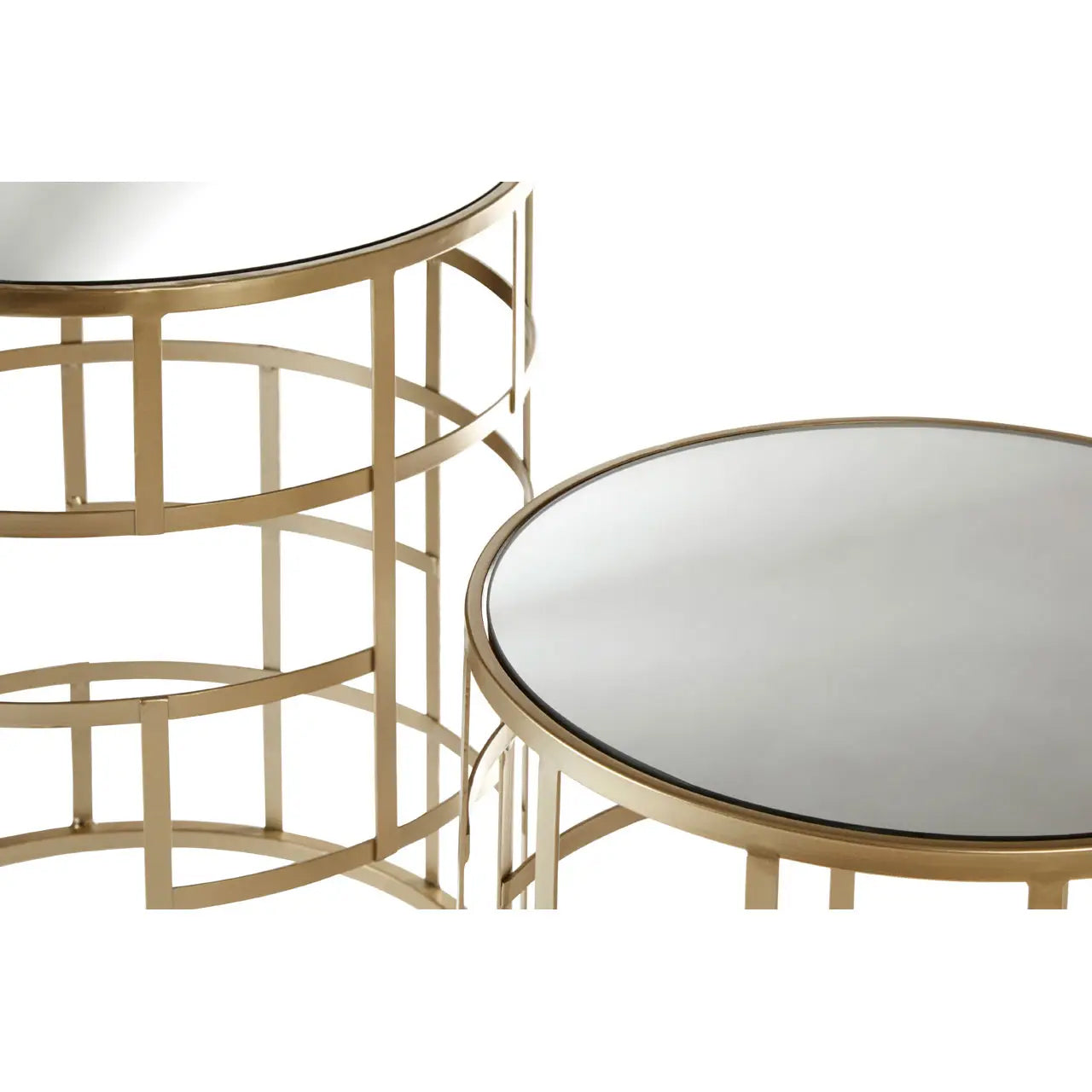Avantis Mirrored Glass Set Of 2 Side Tables With Champagne Metal Frame
