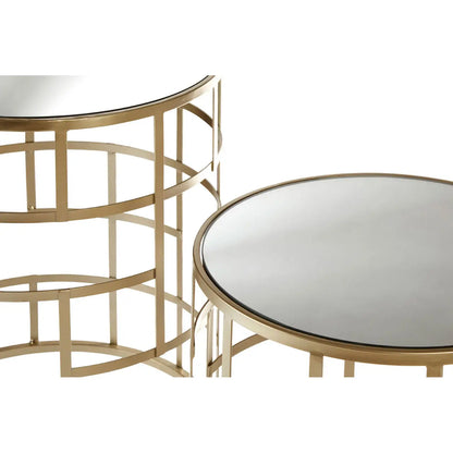 Avantis Mirrored Glass Set Of 2 Side Tables With Champagne Metal Frame