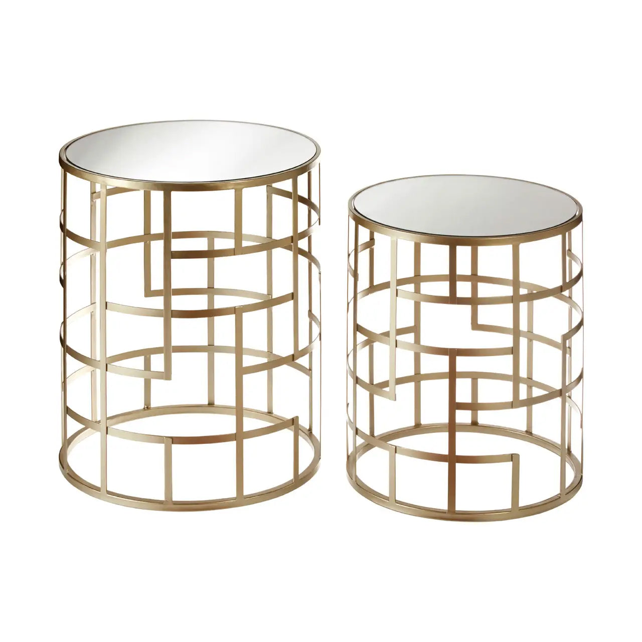 Avantis Mirrored Glass Set Of 2 Side Tables With Champagne Metal Frame