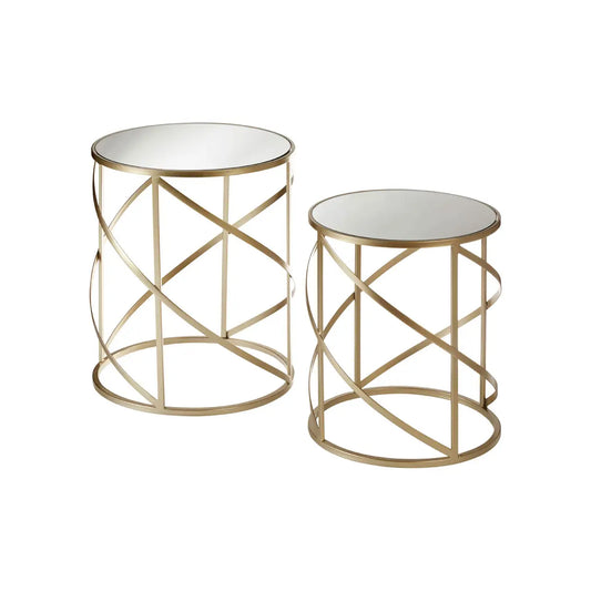 Avantis Mirrored Glass Set Of 2 Side Tables With Swirl Frame