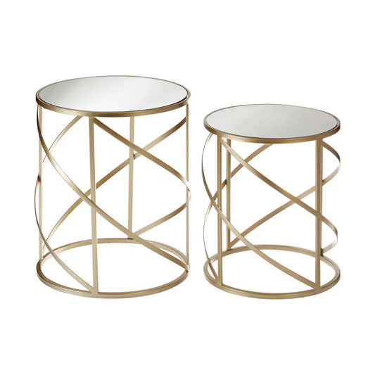 Avantis Mirrored Glass Set Of 2 Side Tables With Swirl Frame