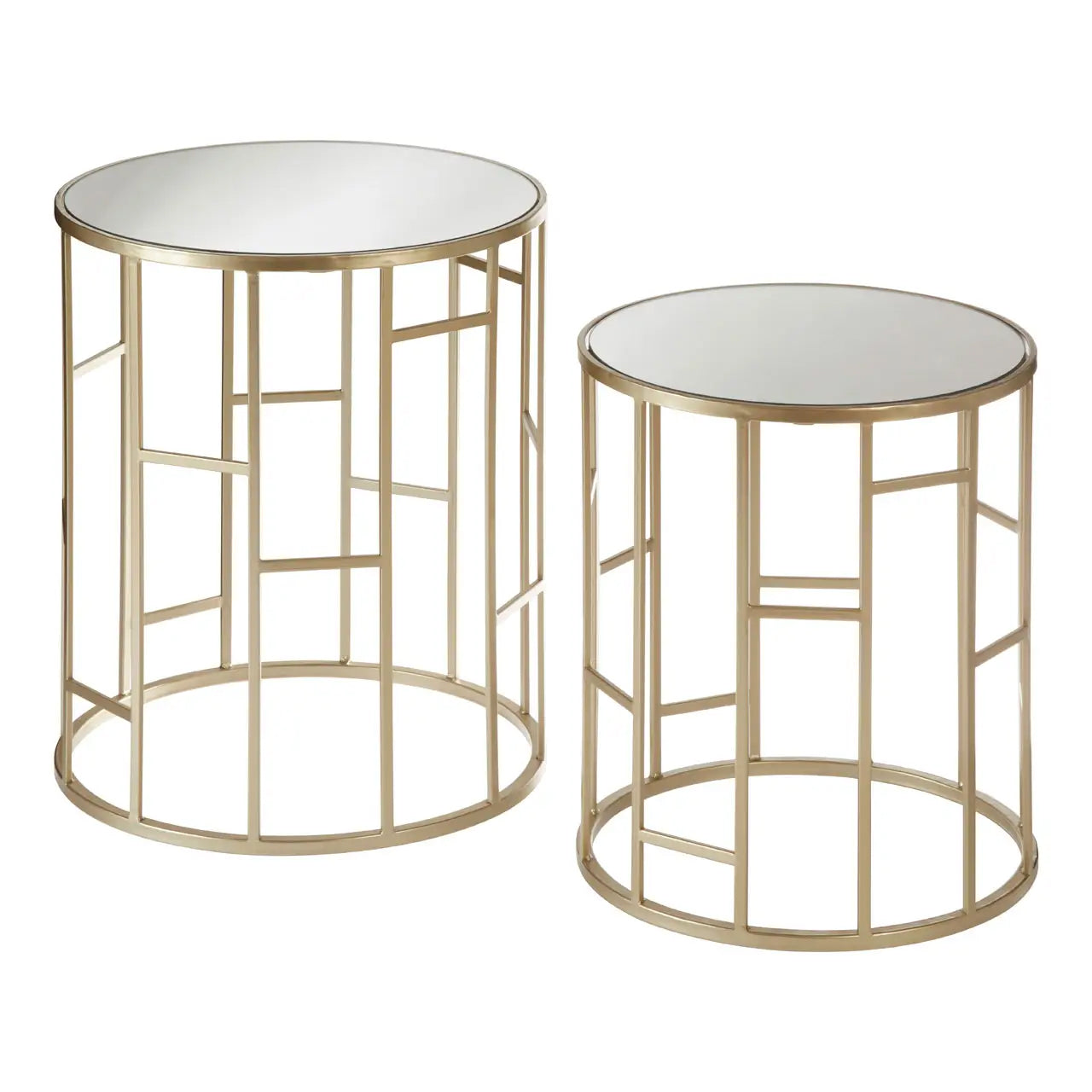 Avantis Mirrored Set Of 2 Side Tables With Asymmetrical Frame