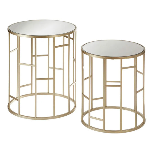 Avantis Mirrored Set Of 2 Side Tables With Asymmetrical Frame