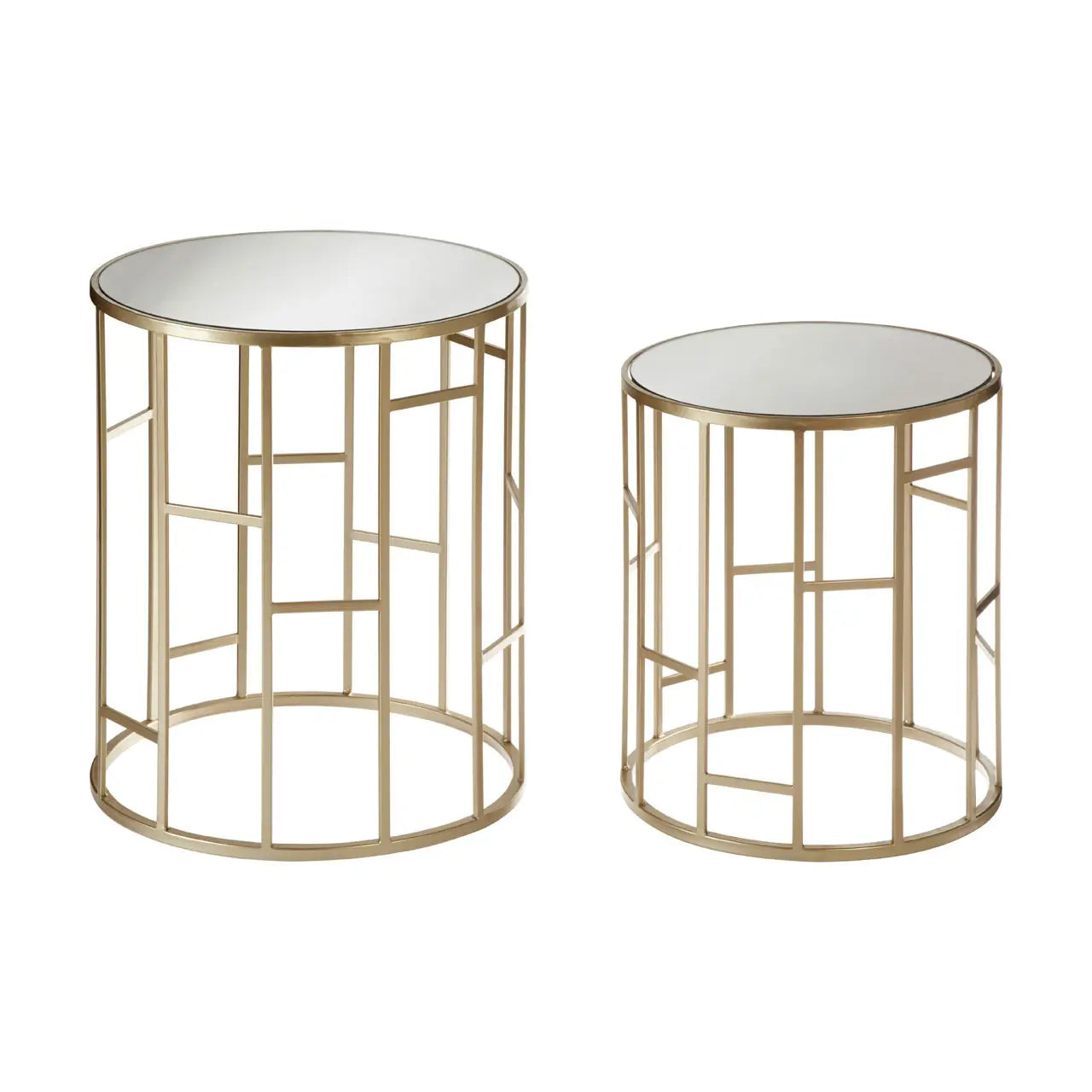 Avantis Mirrored Set Of 2 Side Tables With Asymmetrical Frame