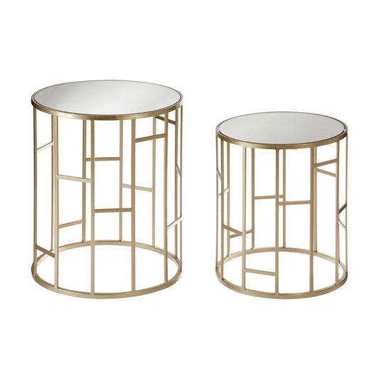 Avantis Mirrored Set Of 2 Side Tables With Asymmetrical Frame