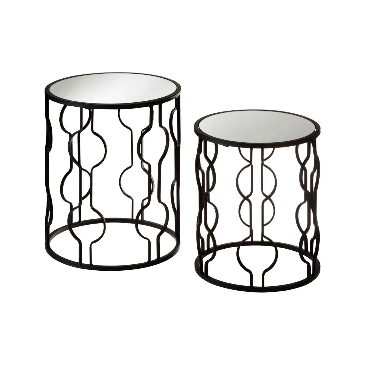 Avantis Mirrored Glass Set Of 2 Side Table With Undulating Frame