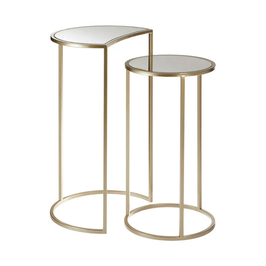 Avantis Mirrored Set of 2 Nesting Side Tables With Champagne Frame