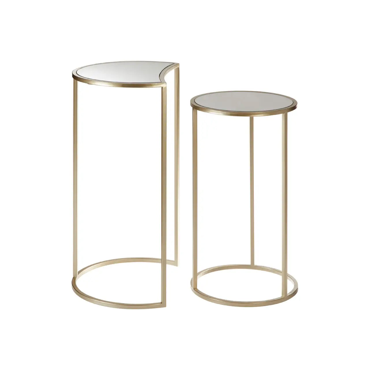 Avantis Mirrored Set of 2 Nesting Side Tables With Champagne Frame