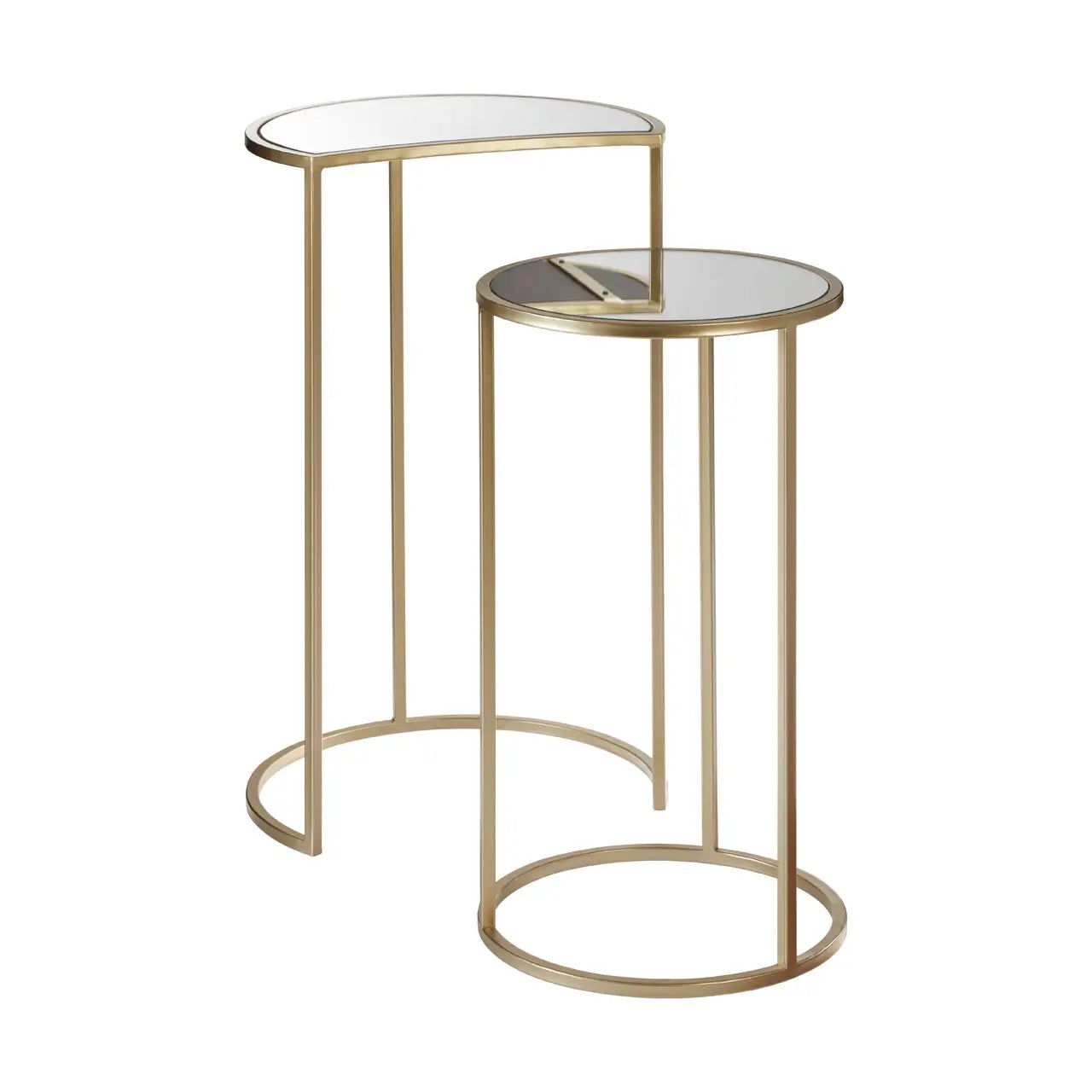 Avantis Mirrored Set of 2 Nesting Side Tables With Champagne Frame