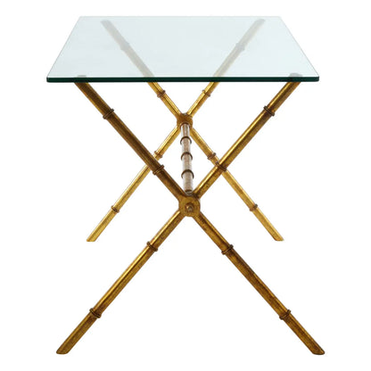 Monroe Clear Console Table With Distressed Gold Metal Frame