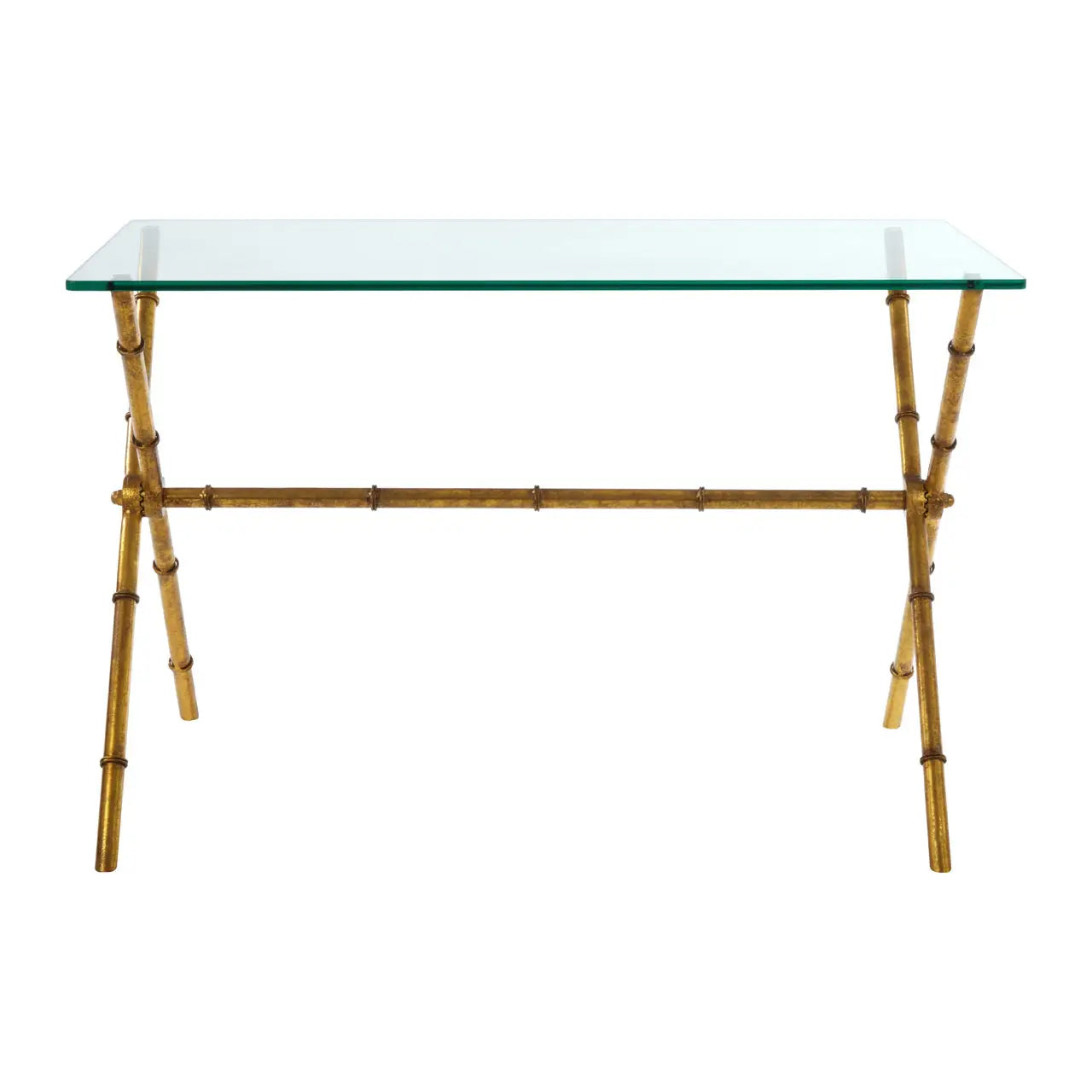 Monroe Clear Console Table With Distressed Gold Metal Frame