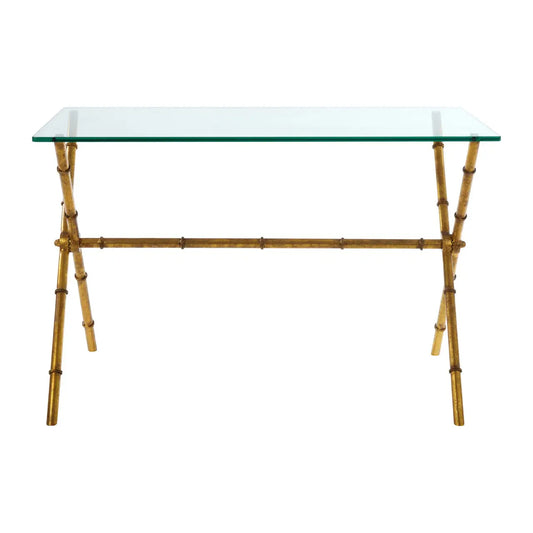 Monroe Clear Console Table With Distressed Gold Metal Frame