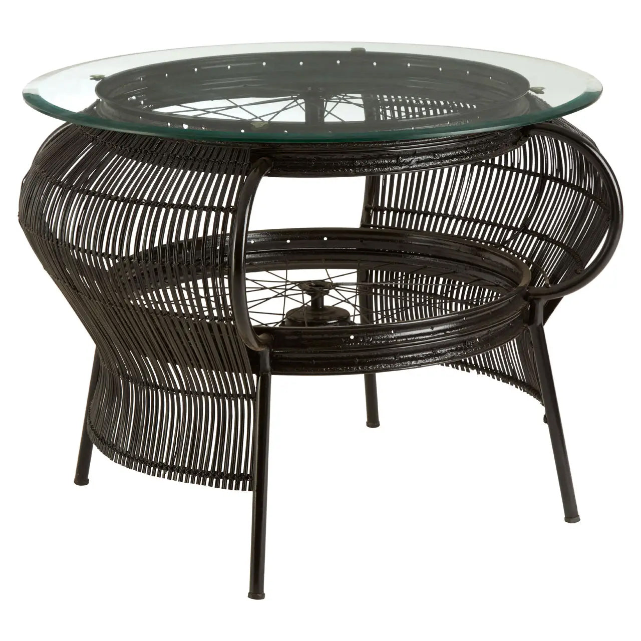 Mantis Round Clear Glass Coffee Table With Black Metal Frame