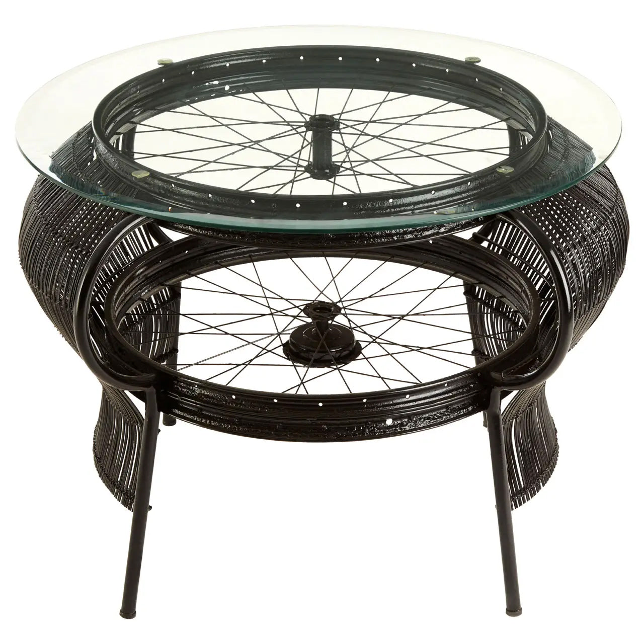Mantis Round Clear Glass Coffee Table With Black Metal Frame