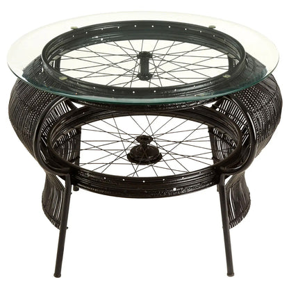 Mantis Round Clear Glass Coffee Table With Black Metal Frame