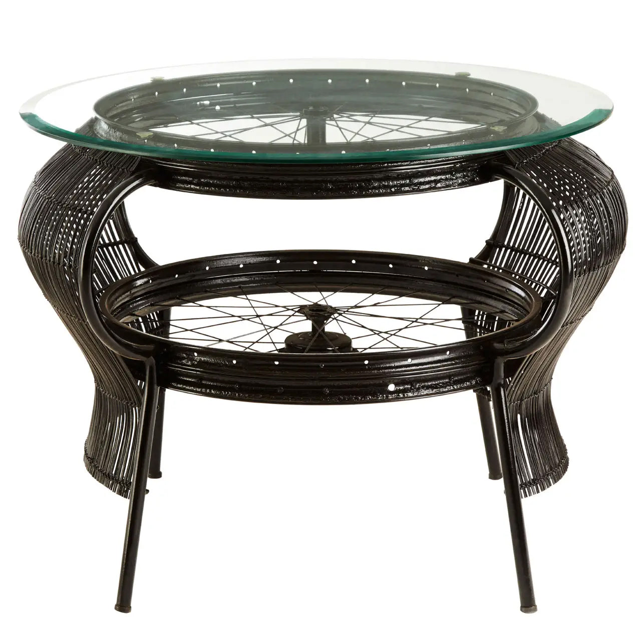 Mantis Round Clear Glass Coffee Table With Black Metal Frame