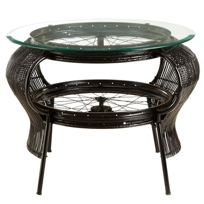 Mantis Round Clear Glass Coffee Table With Black Metal Frame