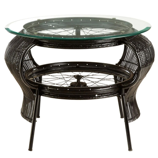 Mantis Round Clear Glass Coffee Table With Black Metal Frame