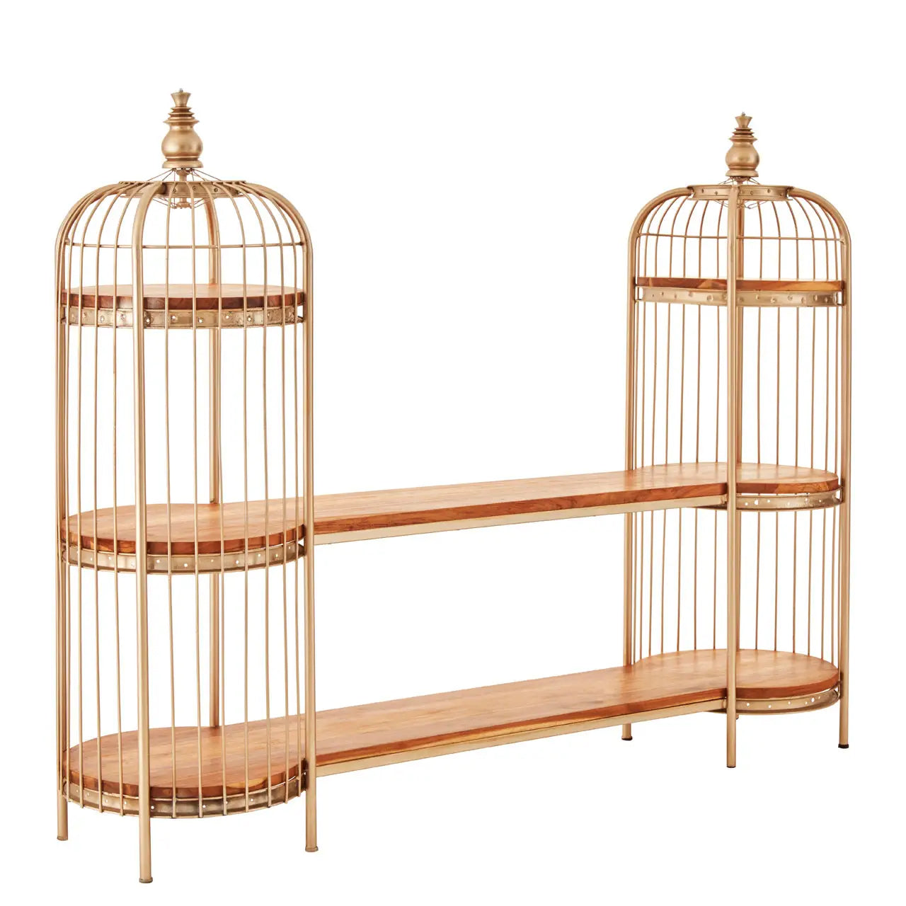 Mantis Long Metal Shelving Unit In Champagne Gold