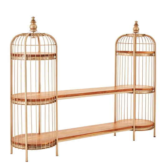 Mantis Long Metal Shelving Unit In Champagne Gold