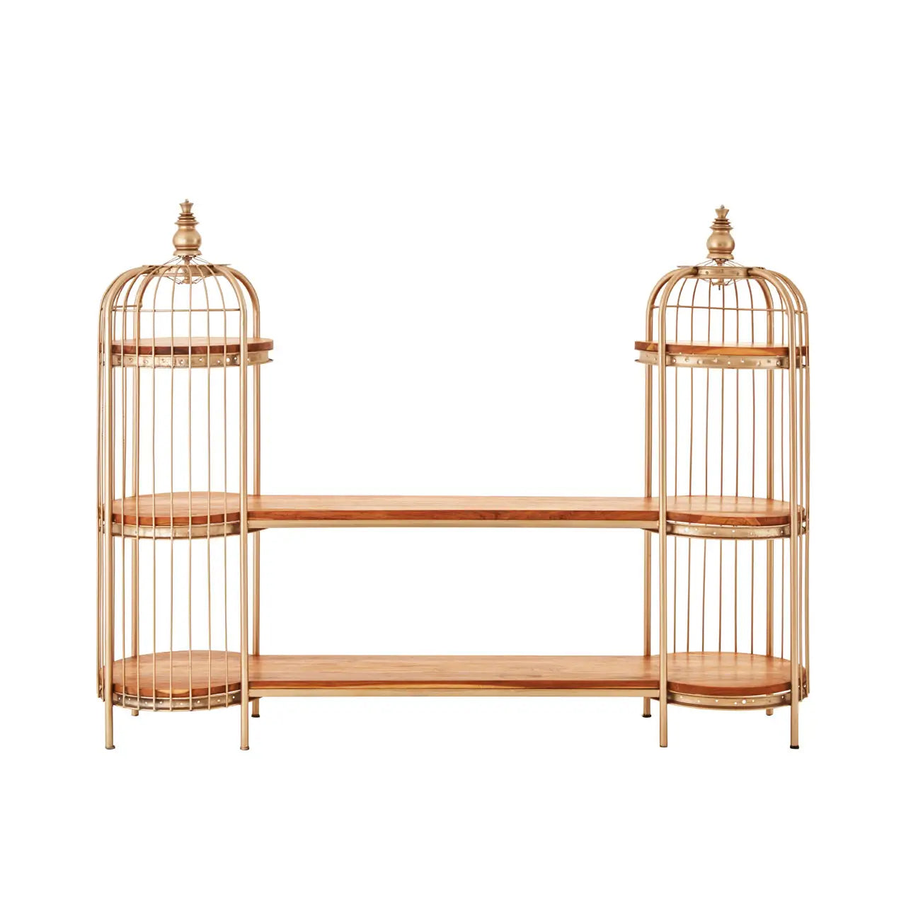 Mantis Long Metal Shelving Unit In Champagne Gold