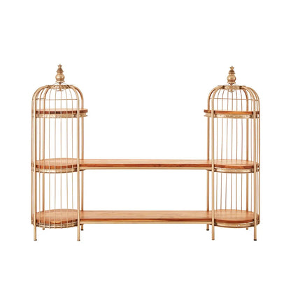 Mantis Long Metal Shelving Unit In Champagne Gold
