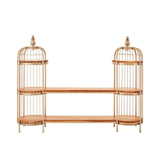 Mantis Long Metal Shelving Unit In Champagne Gold