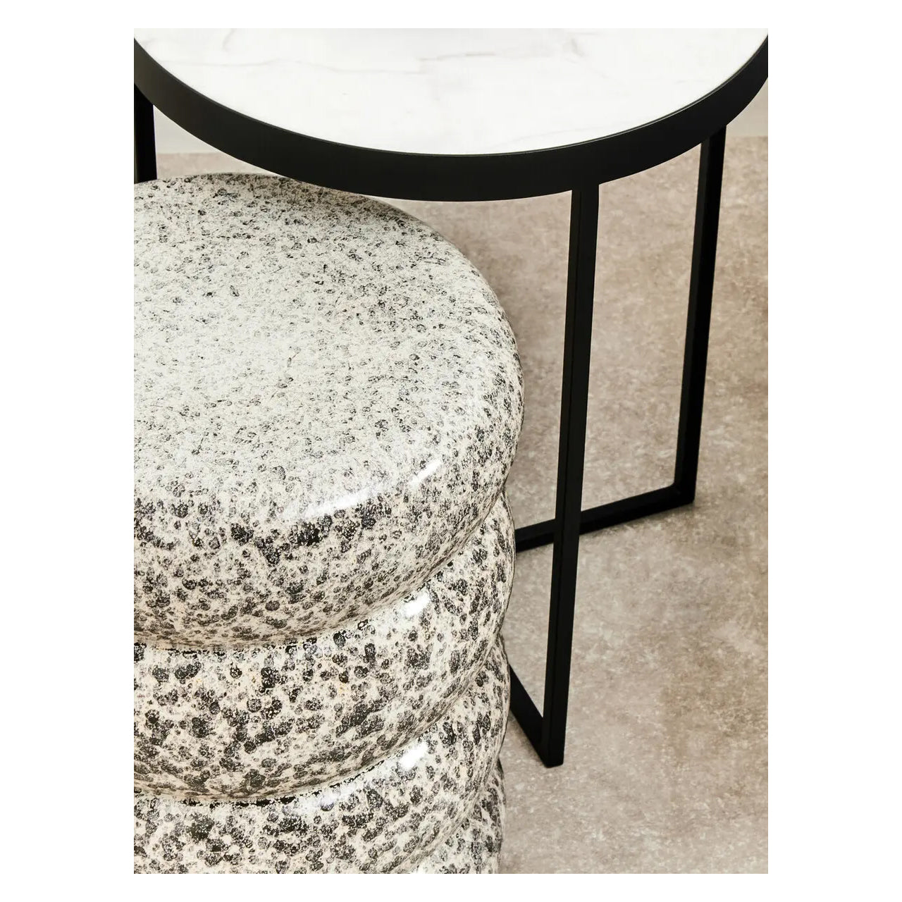 Shalimar Round Marble Side Table With Black Cross Base