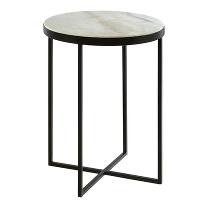 Shalimar Round Marble Side Table With Black Cross Base