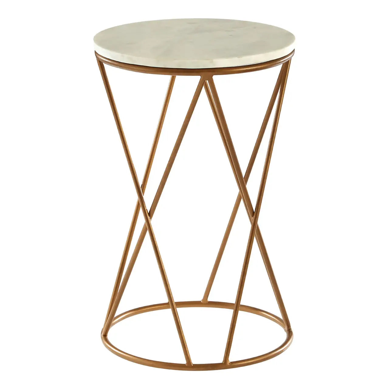 Shalimar Round Marble Side Table With Gold Cross Base