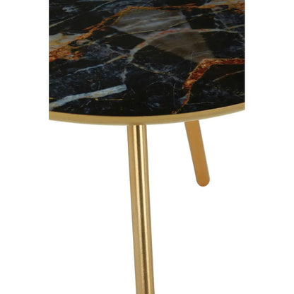 Marlox Faux Marble Side Table In Black With Rich Gold Metal Frame