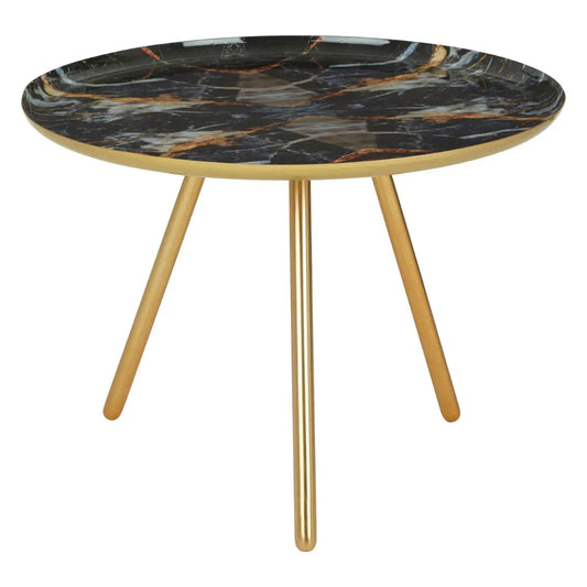Marlox Faux Marble Side Table In Black With Rich Gold Metal Frame