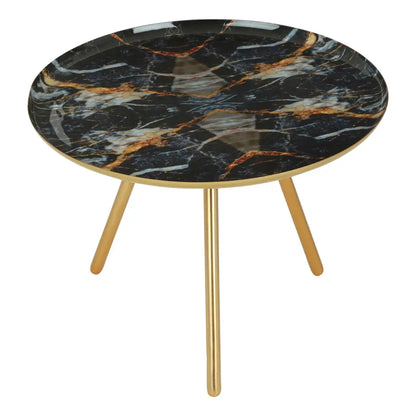 Marlox Faux Marble Side Table In Black With Rich Gold Metal Frame