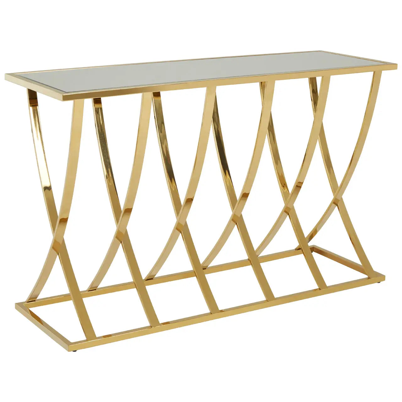 Reena Mirrored Glass Console Table With Gold Stainless Steel Base