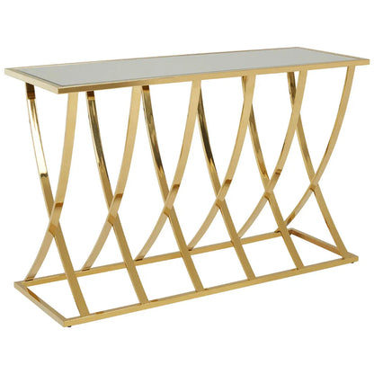 Reena Mirrored Glass Console Table With Gold Stainless Steel Base
