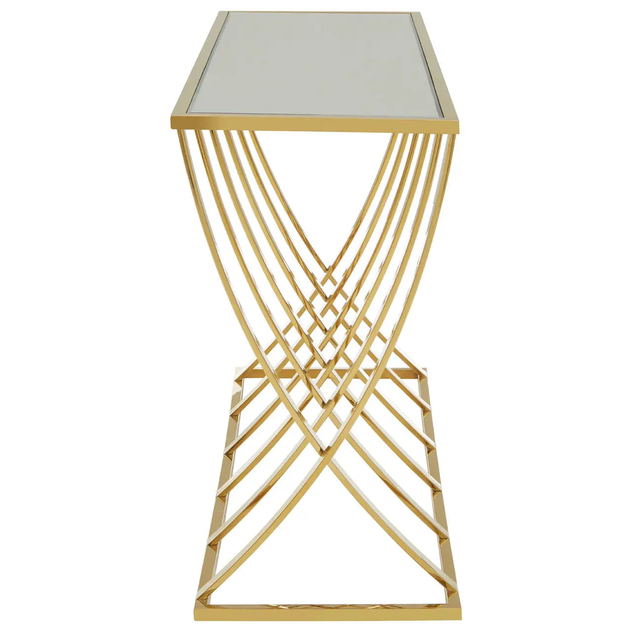 Reena Mirrored Glass Console Table With Gold Stainless Steel Base