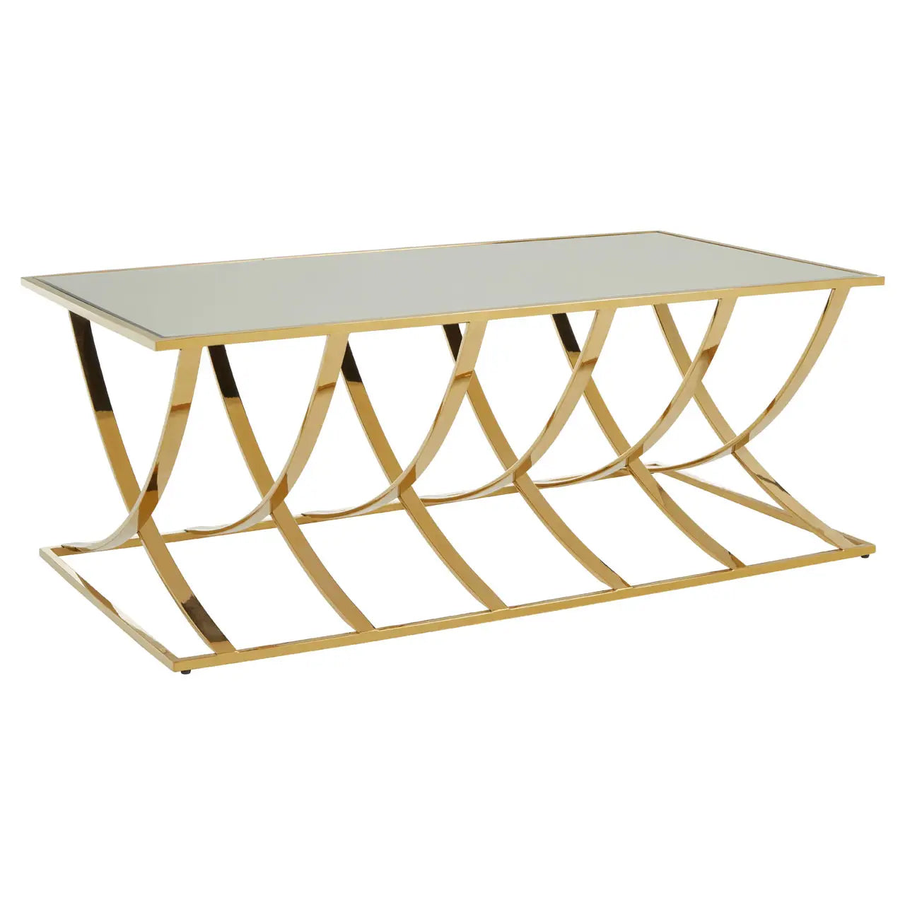 Reena Mirrored Glass Coffee Table With Gold Stainless Steel Base