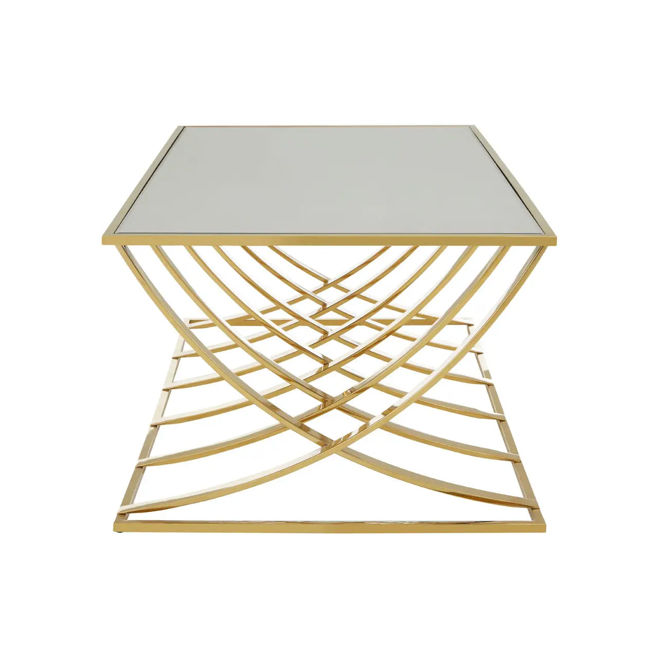 Reena Mirrored Glass Coffee Table With Gold Stainless Steel Base