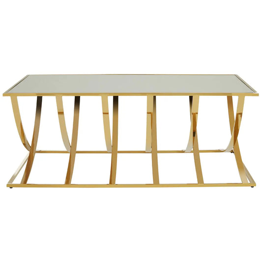 Reena Mirrored Glass Coffee Table With Gold Stainless Steel Base