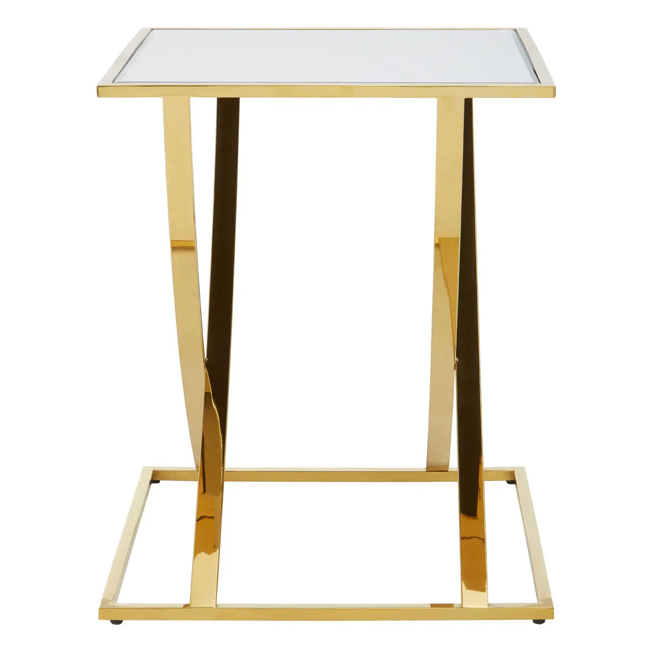 Reena Mirrored Glass Side Table With Gold Stainless Steel Base