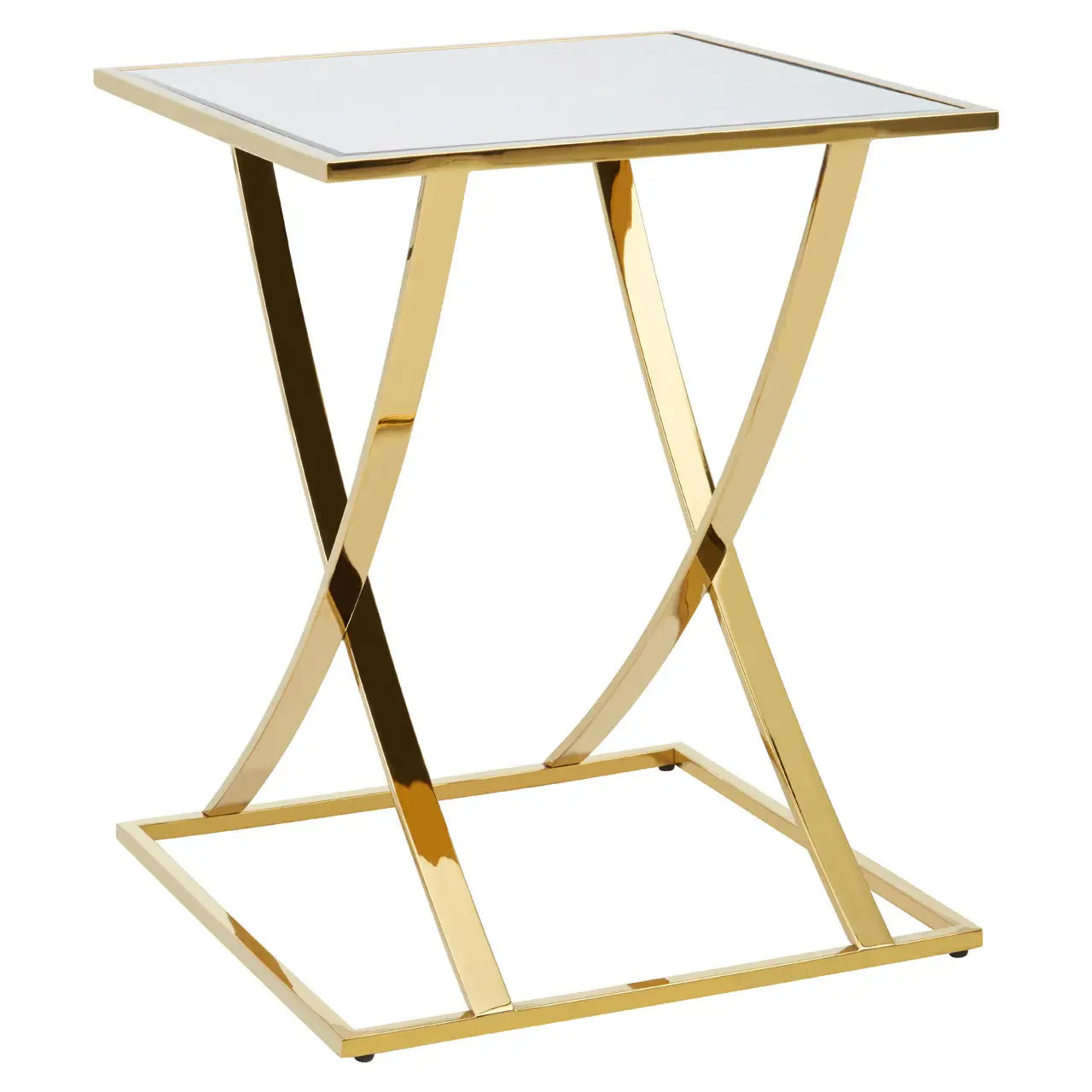 Reena Mirrored Glass Side Table With Gold Stainless Steel Base