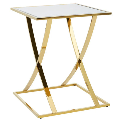 Reena Mirrored Glass Side Table With Gold Stainless Steel Base