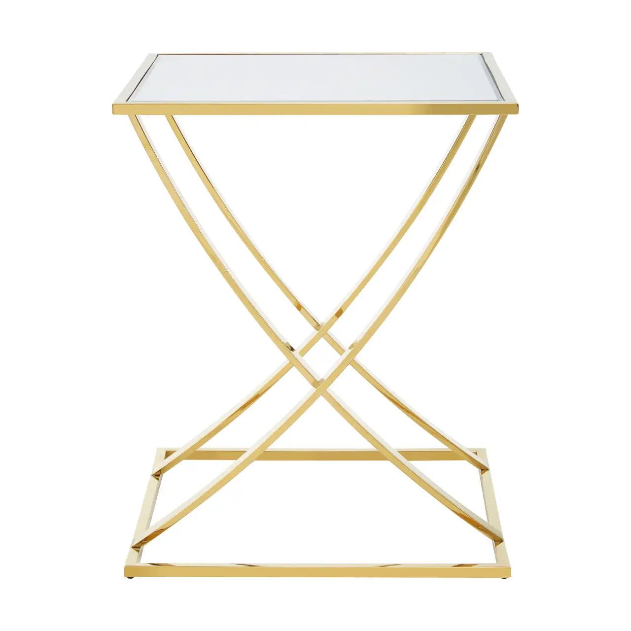 Reena Mirrored Glass Side Table With Gold Stainless Steel Base