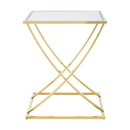 Reena Mirrored Glass Side Table With Gold Stainless Steel Base