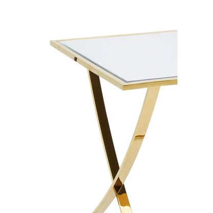Reena Mirrored Glass Side Table With Gold Stainless Steel Base