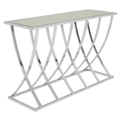 Reena Mirrored Glass Console Table With Silver Stainless Steel Base